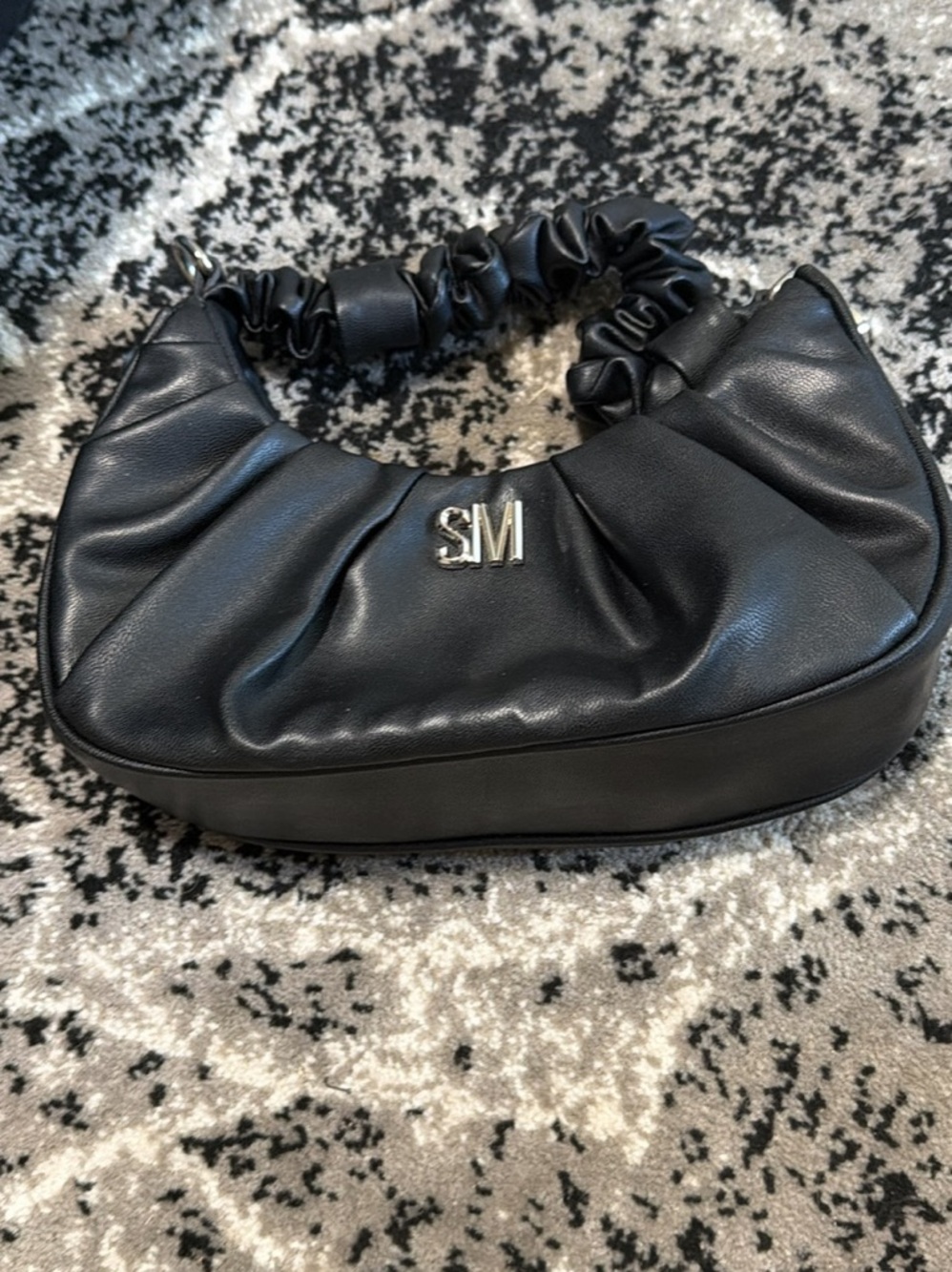 Steve Madden Black Ruched Shoulder Bag with SM Logo